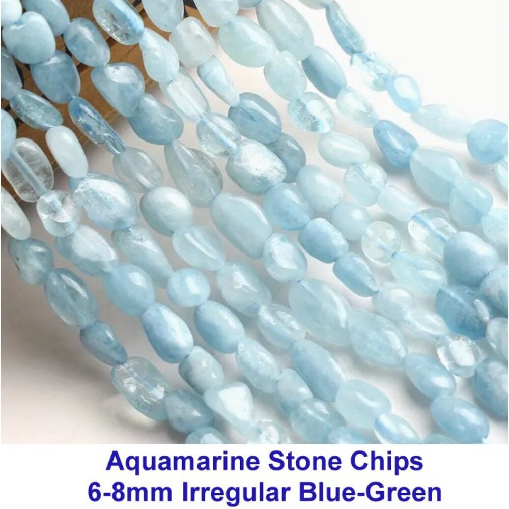 Aquamarine Stone Chips Beads - 6-8mm Irregular Blue-Green